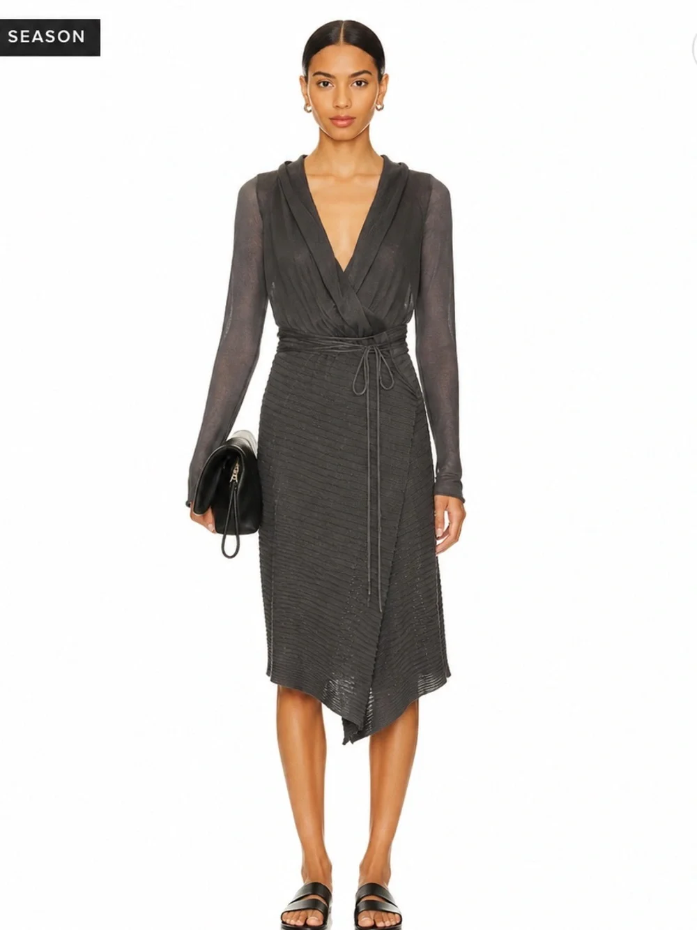 Sarah Pacini Draped Knit Wrap Dress Sweater Taupe Gray Size S M - Picture 1 of 11
